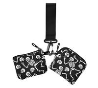 Skeletons Dancing All Saints' Day Happy Halloween Women's Coin Purses Card Cases Compact Size Wristlet Wallet Key Holder with Keychain for Woman 2 Pcs