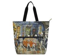 Skeletons Dancing Gala Kids Tote Bag Piano Book Bag for Kids Adults, Gothic Water-resistant Teacher Tote Bags Handbags with Inner Pockets for School Shopping Beach Rainbow school