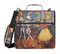 Skeletons Dancing Party 1.5 Inch 3 Rings Zipper Binder with Handle and Removable Shoulder Strap Includes Zip Pocket Document Organizer Suitable for Middle School