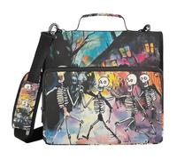 Skeletons Dancing Party 3 Rings Binder with Zipper with Shoulder Strap Laege Capacity Documents Files Storage Bag for Middle School