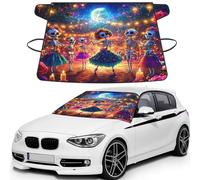 Skeletons, Flowers And Starry Nights Print Car Windshield Cover For Ice And Snow Universal Fit For Most Cars Multifuntional Ice Protector Keep Snow Frost Off
