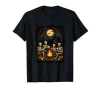 Skeletons Gathering Fire Camping Gothic Halloween Night T-Shirt