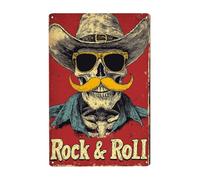 Skeletons In Hats Metal Sign, Rock & Roll Skull Vintage Music For Home Man Cave Bar Music Pub Garage Yard 5.5x8inch