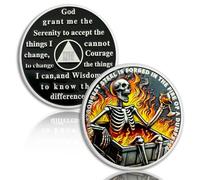 Skeletons in The Fire 28 Year Sobriety Coin, Dumpster Fire AA Coin | Affirmation AA Chips and Medallion, Serenity Prayer Recovery Token, Inspirational Sobriety Gifts for Men & Women
