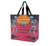 Skeletons Playing Volleyball Moon Tote Bag Reusable Grocery Shopping Bags Large Travel One Shoulder Handbag for Picnic Work