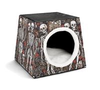 Skeletons Where Souls Meet Cat Bed for Indoor Cats - Foldable Cat & Dog House with Removable Cozy Cushion, Waterproof Oxford Washable Pet House for Small Pets 13.8" X 13.8" X 11.8"