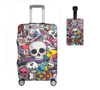 Skelettss Elastic Suitcase Protective Cover + Luggage Tag Set of 2 Suitcase Cover Luggage Cover Luggage Cover Washable Print Luggage Cover 18-32 Inches, R1, M(22-24in), Suitcase cover