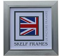 Skelf Frames 7 x 7 Inches Square Picture Photo Frame in Brushed Silver with Silver Inlay with Glass Hand made in Yorkshire (Multiple Sizes)