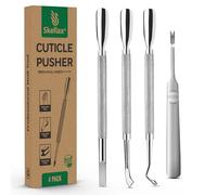 Skellax 4PCS Cuticle Pusher Double Ended Sharp Edge Spoon Shaped Set, Salon Quality Stainless Steel Metal Manicure Pedicure Nail Polish Remover Cleaner Tools for Fingernails Toenails