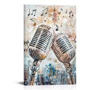 SkenoArt Music Microphone Canvas Wall Art Abstract Vintage Studio Musical Instrument Painting Print Wall Decor for LivingRoom Music Room Bedroom Decoration 24‘’x36‘’
