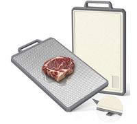 SKERITO Chopping Board Double Sided Thick 304 Stainless Steel and Plastic Cutting Board for Kitchen 40cm X 27cm Large Kitchen Board with Juice Groove Handy Handle and Bottom Bracket Food-Grade