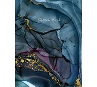 Sketch Book Blank Notebook | 8.5 x 11" | Pretty Blue Green Gold Ink Cover for Drawing, Doodles, Notes, Journaling | Beautiful Marble Design Cover