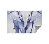 Sketch Elephant Blue Glow in The Dark Pillow Blanket Flannel Star Pattern 65X55In Foldable Travel Blanket with Storage Bag Soft Fleece Office Car Airplane Fluorescent Washable