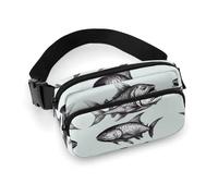 Sketch Fish Fanny Pack for Women Men Waist Bag Belt Bag Adjustable Casual Bag for Travel Sports Hiking, white, 7.9x5.1inches