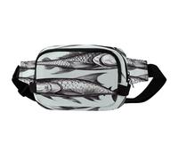 Sketch Fish Fanny Pack，with Adjustable Strap ，Crossbody Bag，Twill Fabric ，Belt Bag，for Outdoors Workout Traveling Casual Running Hiking Cycling.