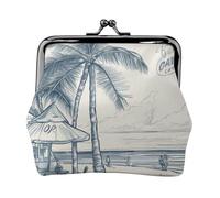 Sketch Hawaii Prints Coin Purse Kiss Lock Pu Leather Mini Pouch Wallet Change Bag for Women Girls Kids