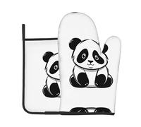 Sketch of a panda 2-Piece Heat-Resistant Baking Set, Oven Mitt and Trivet, Essential forKitchen Cooking and Outdoor Barbecuing