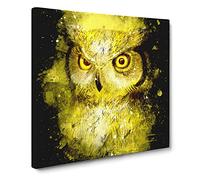 Sketch of an Owl Paint Splash Modern Canvas Wall Art Print Ready to Hang, Framed Picture for Living Room Bedroom Home Office Décor, 14x14 Inch (35x35 cm)