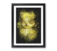 Sketch Of An Owl Paint Splash Modern Framed Wall Art Print, Ready to Hang Picture for Living Room Bedroom Home Office Décor, Black A2 (64 x 46 cm)