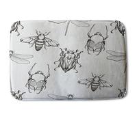 Sketch Of Scarab Beetle May Bug Bee And Dragonfly Soft Bathmat Benjamin Tate Design Black One Size
