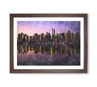 Sketch Of The Vancouver Skyline Painting Modern Art Framed Print | A3 Walnut Framed Wall Art | Ready to Hang | Modern Cityscape Picture | Living Room Bedroom Lounge Office