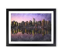 Sketch Of The Vancouver Skyline Painting Modern Art Framed Print | A4 Black Framed Wall Art | Ready to Hang | Modern Cityscape Picture | Living Room Bedroom Lounge Office