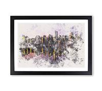 Sketch of The Vancouver Skyline Watercolour Framed Print | A2 Black Framed Wall Art | Ready to Hang | Modern Cityscape Picture | Living Room Bedroom Lounge Office