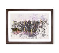 Sketch of The Vancouver Skyline Watercolour Framed Print | A2 Walnut Framed Wall Art | Ready to Hang | Modern Cityscape Picture | Living Room Bedroom Lounge Office