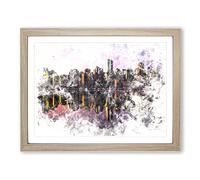 Sketch Of The Vancouver Skyline Watercolour Modern Framed Print | A2 Oak Framed Wall Art | Ready to Hang | Modern Cityscape Picture | Living Room Bedroom Lounge Office