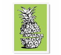 Sketch Pineapple on Bright Green Framed Print SIZE: A3 with White Frame ARTZE Bright Green A4