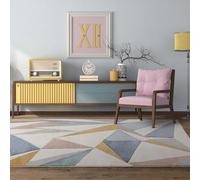 Sketch SK20 Modern Geometric Rug Contemporary Abstract Carved Triangles Pattern Soft Area Luxury Rug for Living Room Bedroom Rug Kaleidoscope Pastel Multi Large 160x230 cm (5'3"x7'7")