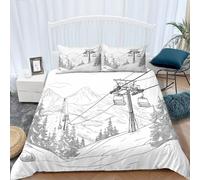 Sketch Ski Lift Print Duvet Cover Bedding Set for Single Bed White And Black Colors Pattern Comforter Cover Set for Kids Adult Soft Bedroom Quilt Cover Set with 2 Pillowcases
