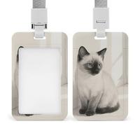 Sketch Style Cat ID Badge Holder - Retractable Badge Reel, Vertical Card Name Tag Holder with Breakaway Lanyard, ID Cards Holders Case for Nurse Security Staff Women Men
