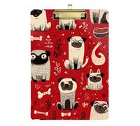 Sketch Style Cute Cartoon Dog Red Christmas Acrylic Film clipboard Standard Letter A4 Size Hard Board for Classroom Supplies for Teachers Elementary Gold 12x9in Tabla para escribir con Clip
