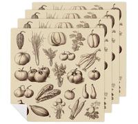 Sketch Style Vegetables Cloth Napkin 4 PCS Table Dinner Napkins Washable & Reusable Cloth Napkins Washable Tablecloth for Party, Wedding, Lunch, Dinners, Banquet, Christmas