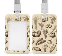 Sketch Style Vegetables Id Badge Holder with Lanyard, Clear Vertical Card Protector Waterproof, Breakaway Safety Neck Strap, Heavy Duty Name Tag Holder for Nurse Teacher Officer Staff Women Men