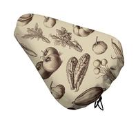 Sketch Style Vegetables Waterproof Bike Seat Cushion with Drawstring for Women Men Soft Padded Bicycle Seat Cover for Comfort Wide Road Bike Saddles Universal Fit for Mountain Exercise