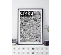 Sketchbook Design Cymru Landmarks A4 Print - Black Frame Sketchbook Design Multicolor