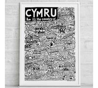 Sketchbook Design Cymru Landmarks - A4 Print - White Frame