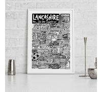 Sketchbook Design Lancashire Landmarks - A3 Print - White Frame