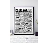 Sketchbook Design Manchester Landmarks A3 Print - Black Frame Sketchbook Design Multicolor