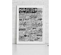 Sketchbook Design Manchester Landmarks A4 Print - White Frame Sketchbook Design Multicolor