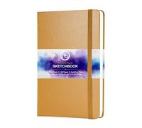 Sketchbook Journal Acid-Free 160gsm Paper 120 Pages (60 Sheets) Sewn Binding 5.8" X 8.3" A5 Leatherette Cover Watercolour Sketch Book for Artists Mixed Media Use (Warm Beige)