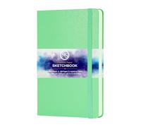Sketchbook Journal Acid-Free 160gsm Paper 120 Pages (60 Sheets) Sewn Binding 5.8" X 8.3" A5 Leatherette Cover Watercolour Sketch Book for Artists Mixed Media Use (Tiffany Green)