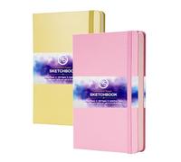 Sketchbook Journal Acid-Free 160gsm Paper 120 Pages (60 Sheets) Sewn Binding 5.8" X 8.3" A5 Leatherette Cover Sketch Book for Artists Mixed Media Use - Pack of 2 (Light Yellow & Pink)