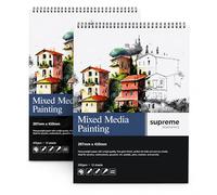 Sketchbook Mixed Media Pad 200GSM 12 Sheet 11.7" x 16.5" Drawing Paper Acid Free Fine Grain Art Paper for Watercolour, Acrylic, Gouache, Pencil, Wet & Dry Media Artists-Pack of 2 (A3)