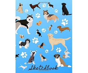 Sketchbook: Sketch Book 8.5 x 11 Blank Paper 100 Pages Notebook For Drawing Art Journal Dog Breeds Paw Prints Cover