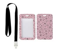 Sketched Flowers ID Card Holders with Black Lanyard, Door Card Holder, Vertical ID Cards Protector for Women, Vertical Cards Protector for Office, Nurse Accessories Work Paramedic Accessories