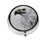 Sketching an Eagle Mini Round Pill Box, can be Put into Wallet, Pocket, Light and Convenient, 3 Compartment Pill Box, Portable Pill Box,