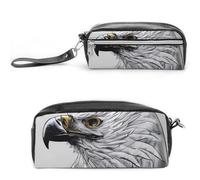 Sketching An Eagle Pencil Case Large Capacity Leather Pencil Pouch with Zipper, Portable Small Makeup Bag, Office Supplies Organizer for Women Men